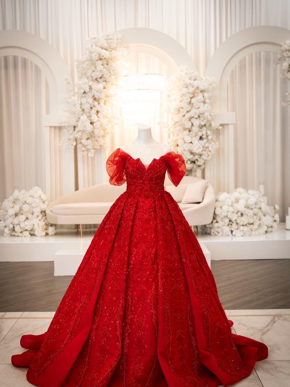 Red Engagement Ball Gown Dress